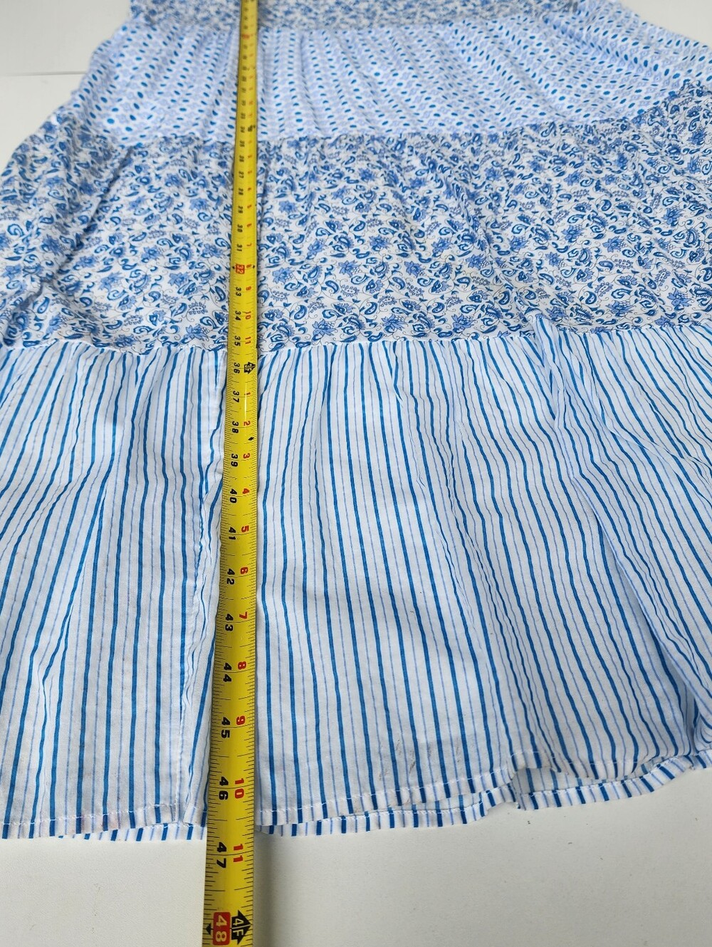 J. Crew Blue White Mixed Print Tiered Cotton Maxi Dress Paisley Striped Tie XL - Picture 12 of 15